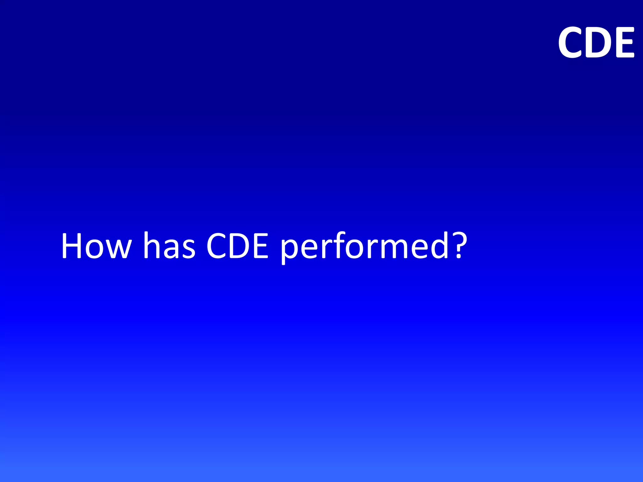 CDE
How has CDE performed?