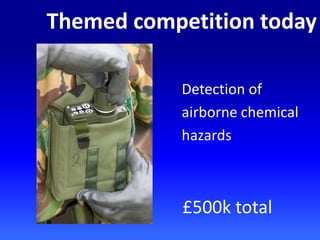 Themed competition today
Detection of
airborne chemical
hazards
£500k total
 