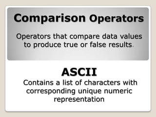 Working with comparison operators | PPT