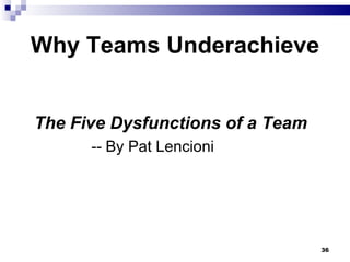 Why Teams Underachieve The Five Dysfunctions of a Team --  By Pat Lencioni 