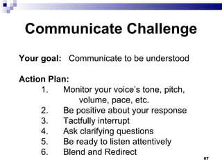 Communicate Challenge <ul><li>Your goal:   Communicate to be understood </li></ul><ul><li>Action Plan: </li></ul><ul><li>1...
