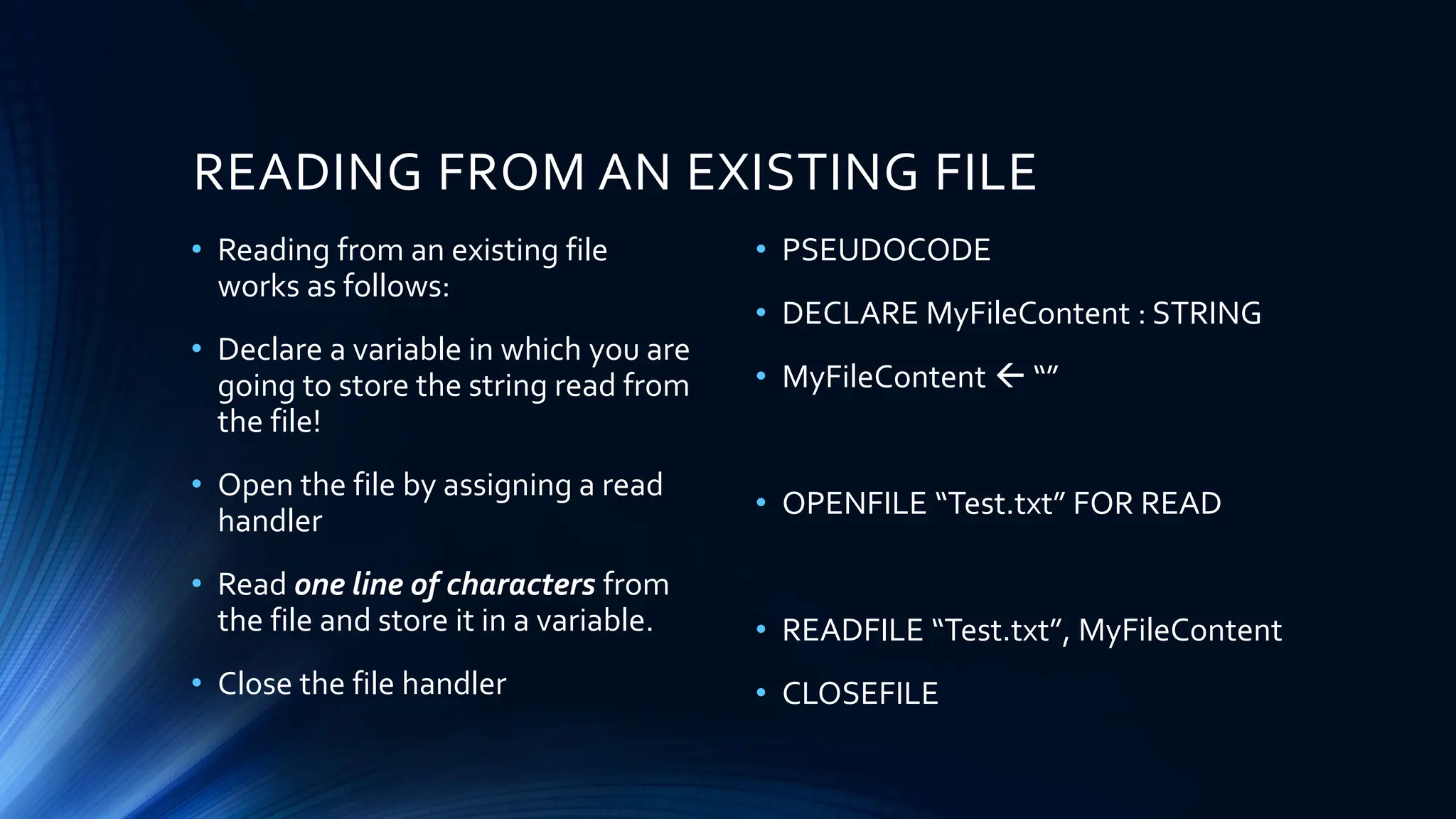 Working with files (concepts/pseudocode/python) | PPT