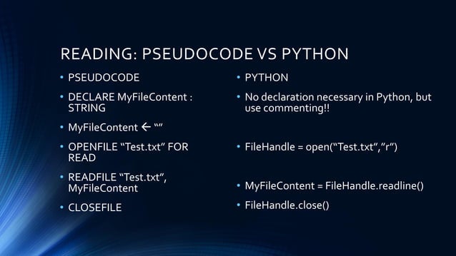 Working with files (concepts/pseudocode/python) | PPT