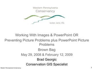 Working With Images & PowerPoint OR Preventing Picture Problems plus PowerPoint Picture Problems Brown Bag May 29, 2008 & February 12, 2009 Brad Georgic Conservation GIS Specialist 