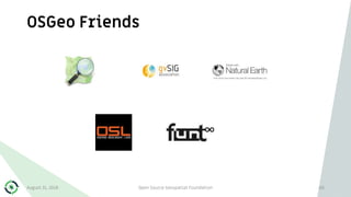 OSGeo Friends
August 31, 2018 Open Source Geospatial Foundation 60
 