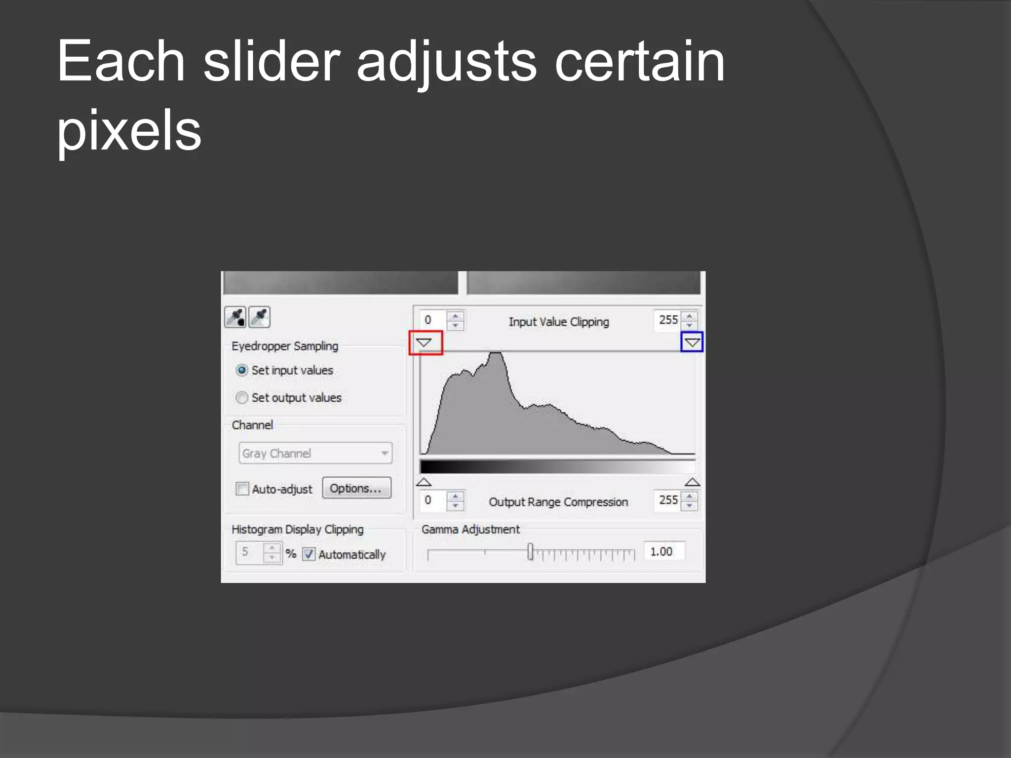Each slider adjusts certain
pixels
 
