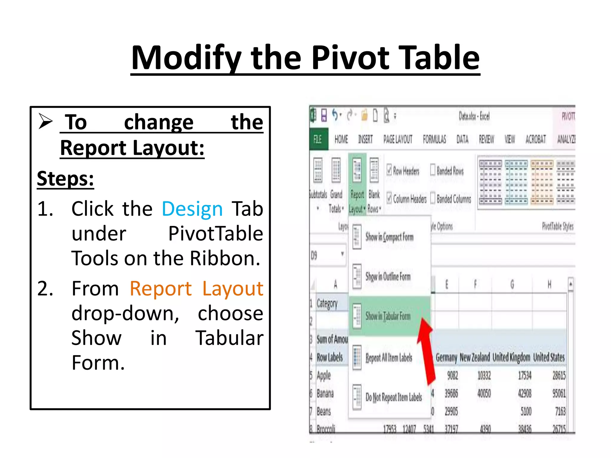 MS-Excel Working with Pivot Table | PPTX
