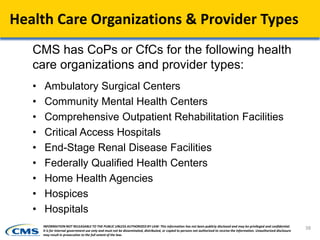 Health Care Organizations & Provider Types
• Hospital Swing Beds
• Intermediate Care Facilities for the Intellectually Dis...