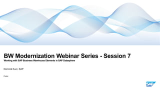 Public
Dominik Kurz, SAP
BW Modernization Webinar Series - Session 7
Working with SAP Business Warehouse Elements in SAP Datasphere
 