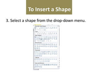 Shape Tool In Insert Menu Bar Working with shapes and objects | PPTX