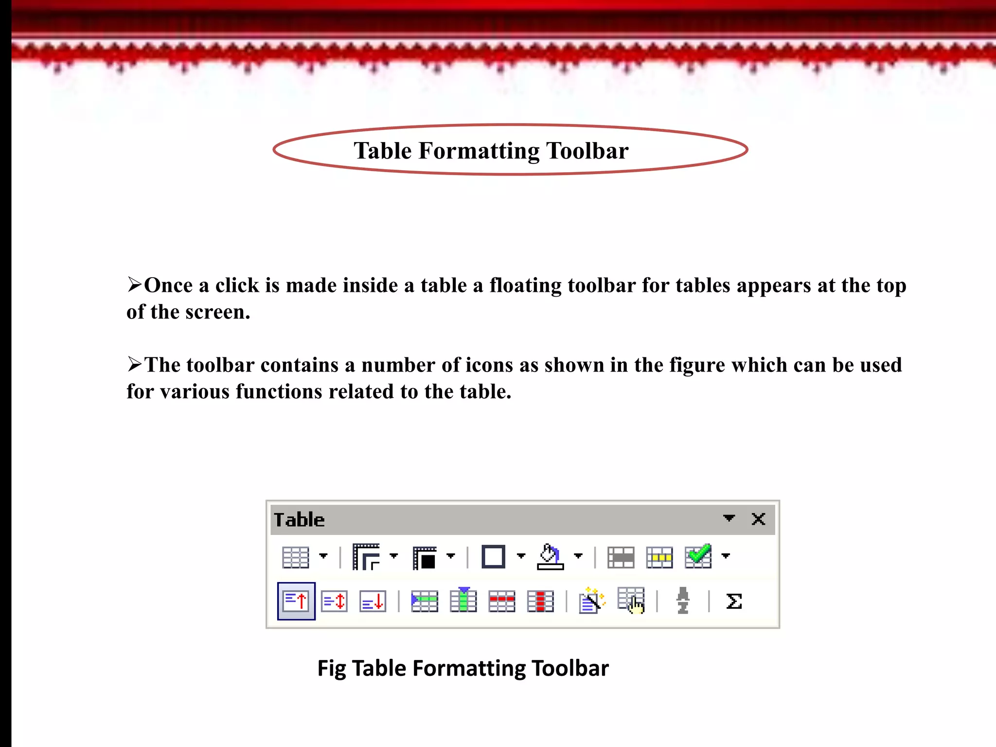 Table Formatting Toolbar - R.D.Sivakumar | PPT