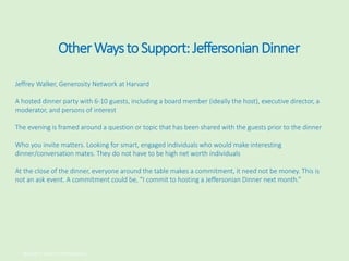 OtherWaystoSupport:JeffersonianDinner
Jeffrey Walker, Generosity Network at Harvard
A hosted dinner party with 6-10 guests...
