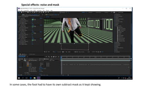 Special effects- noise and mask
In some cases, the foot had to have its own subtract mask as it kept showing.
 