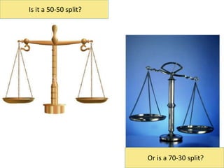 Is it a 50-50 split?




                       Or is a 70-30 split?
 