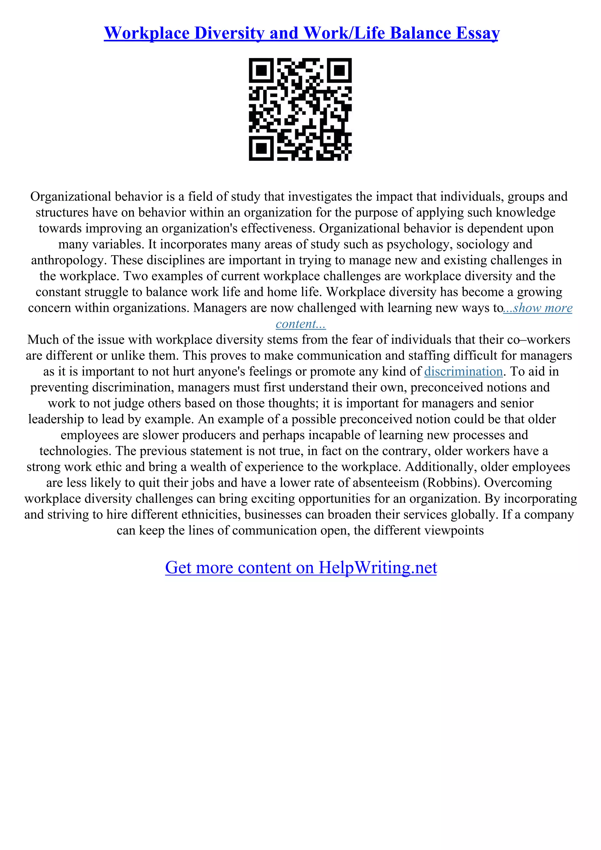 Work Life Balance Essay | PDF