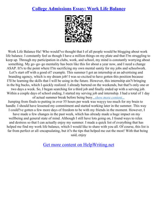 Work Life Balance Essay | PDF