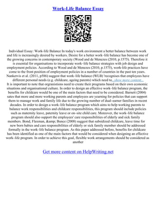 Work Life Balance Essay | PDF