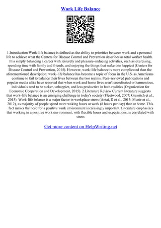 Work Life Balance Essay | PDF
