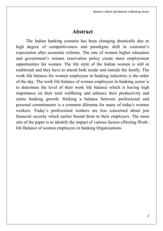 Worklife balance of Women in Banking Sector | PDF