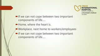 If we can not cope between two important
components of life.....
Home, where the heart is.
Workplace, next home to workers/employees
If we can not cope between two important
components of life.....
 