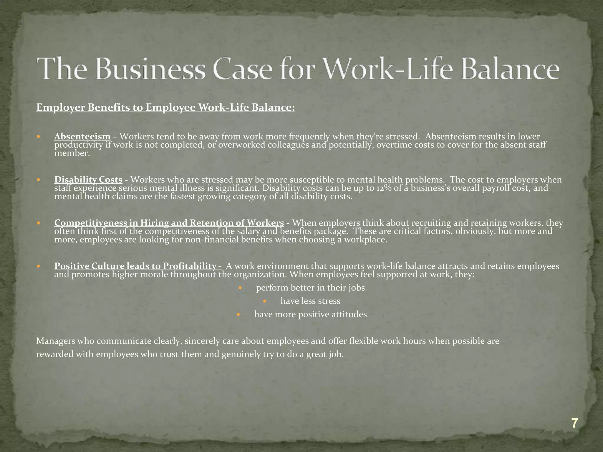 Work/Life Balance Quiz  - Agree/DisagreeI feel like I have little or no control over my work life I regularly enjoy hobbies or interests outside of work  I often feel guilty because I can't make time for everything I want to  I frequently feel anxious or upset because of what is happening at work I usually have enough time to spend with my loved ones  When I'm at home, I feel relaxed and comfortable  I have time to do something just for me every week On most days, I feel overwhelmed and over-committed   I rarely lose my temper at work  I never use all my allotted vacation days  I often feel exhausted - even early in the week  Usually, I work through my lunch break  I rarely miss out on important family events because of work  I frequently think about work when I'm not working  My family is frequently upset with me about how much time I spend working This quiz can be found on:  http://www.cmha.ca/bins/balance_page.asp?cid=2-1841-1842&lang=15Where do you stand?  Take the quiz