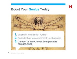 Boost Your Genius Today




19   © Novell, Inc. All rights reserved.
 