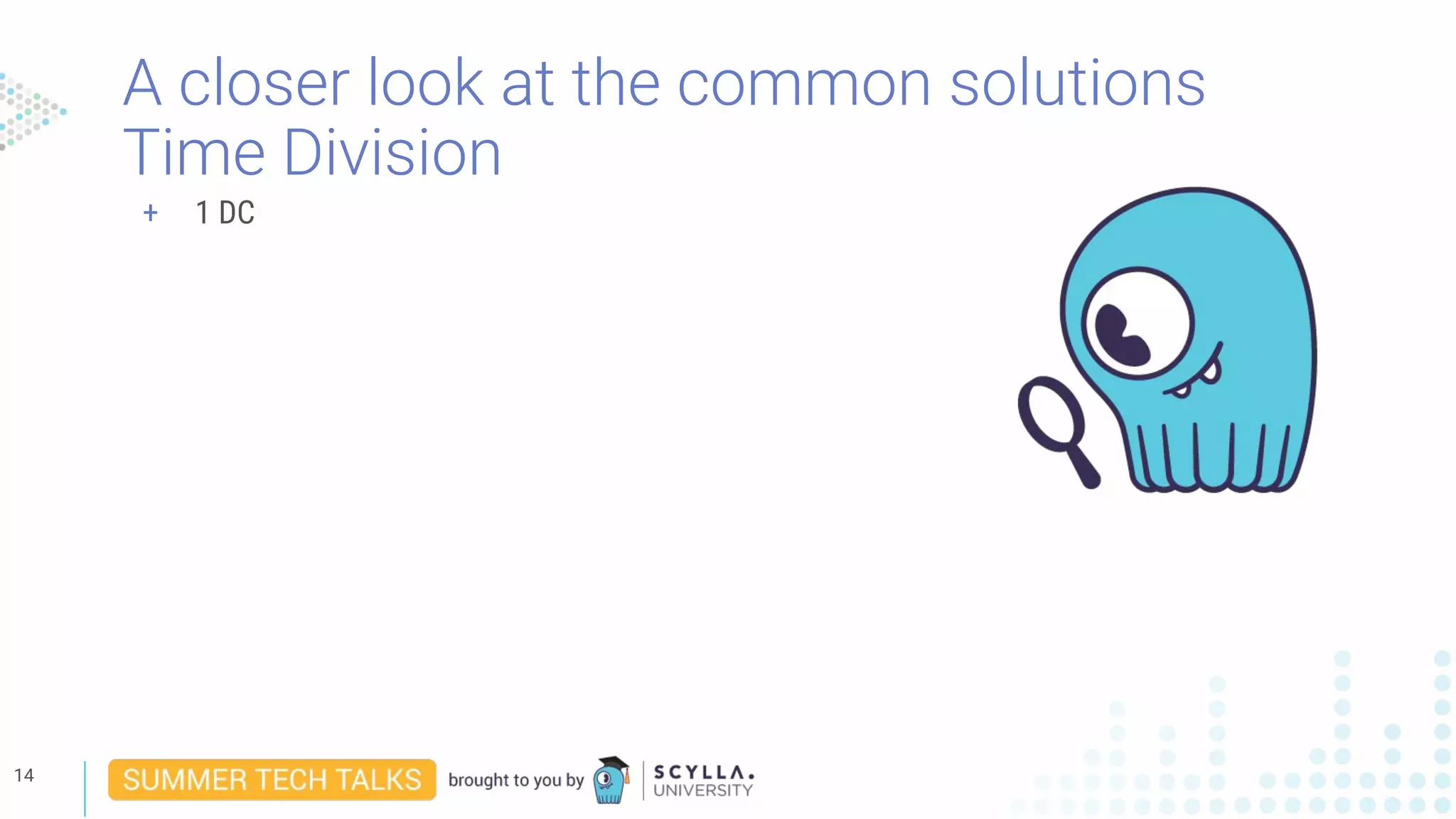 A closer look at the common solutions
Time Division
14
+ 1 DC
 