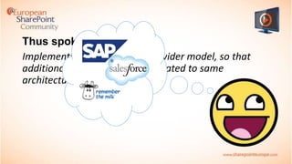Thus spoke Microsoft…
Implementation is based on provider model, so that
additional systems maybe integrated to same
architecture in future

 