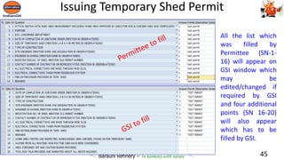 Barauni Refinery – In harmony with nature
Issuing Temporary Shed Permit
45
All the list which
was filled by
Permittee (SN-1-
16) will appear on
GSI window which
may be
edited/changed if
required by GSI
and four additional
points (SN 16-20)
will also appear
which has to be
filled by GSI.
 