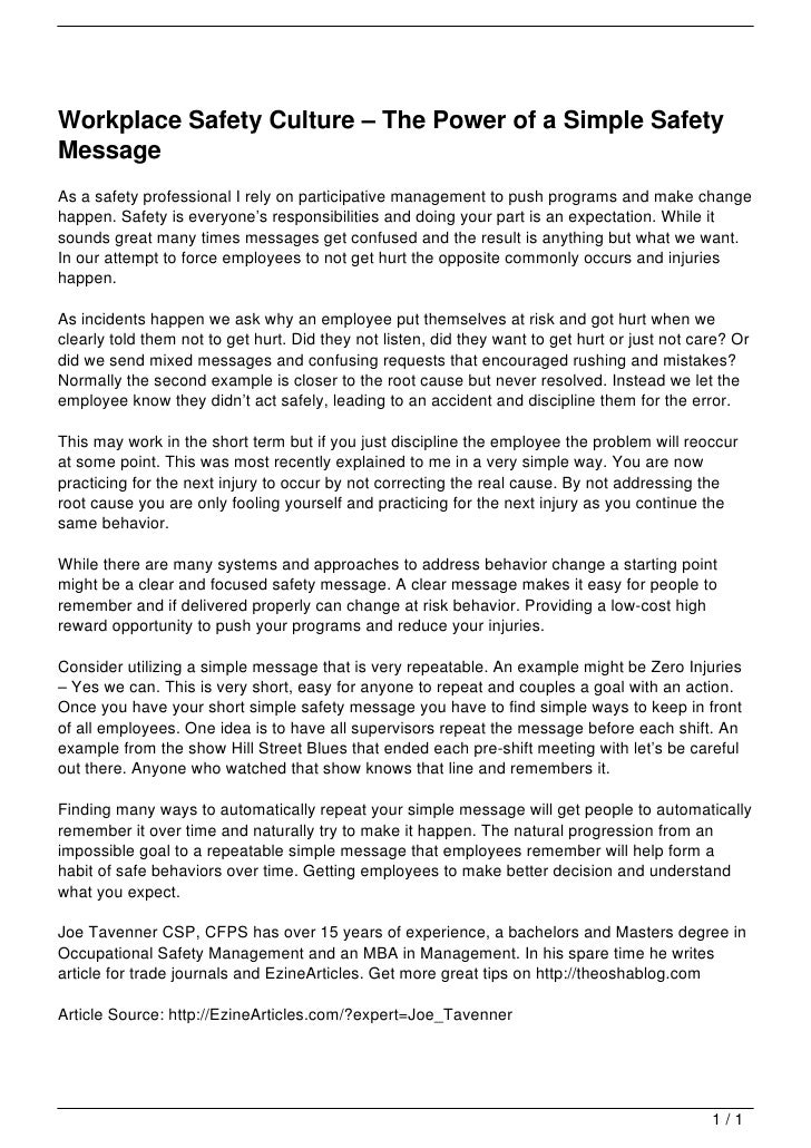 Workplace Safety Culture The Power of a Simple Safety Message