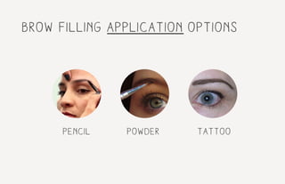 brow filling application options
pencil powder tattoo
 