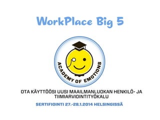 WorkPlace	
  Big	
  5	
  SERTIFIOINTI	
  2.-­‐3.6.2014	
  
Official Master Trainers of the WorkPlace Big Five Profile™
 