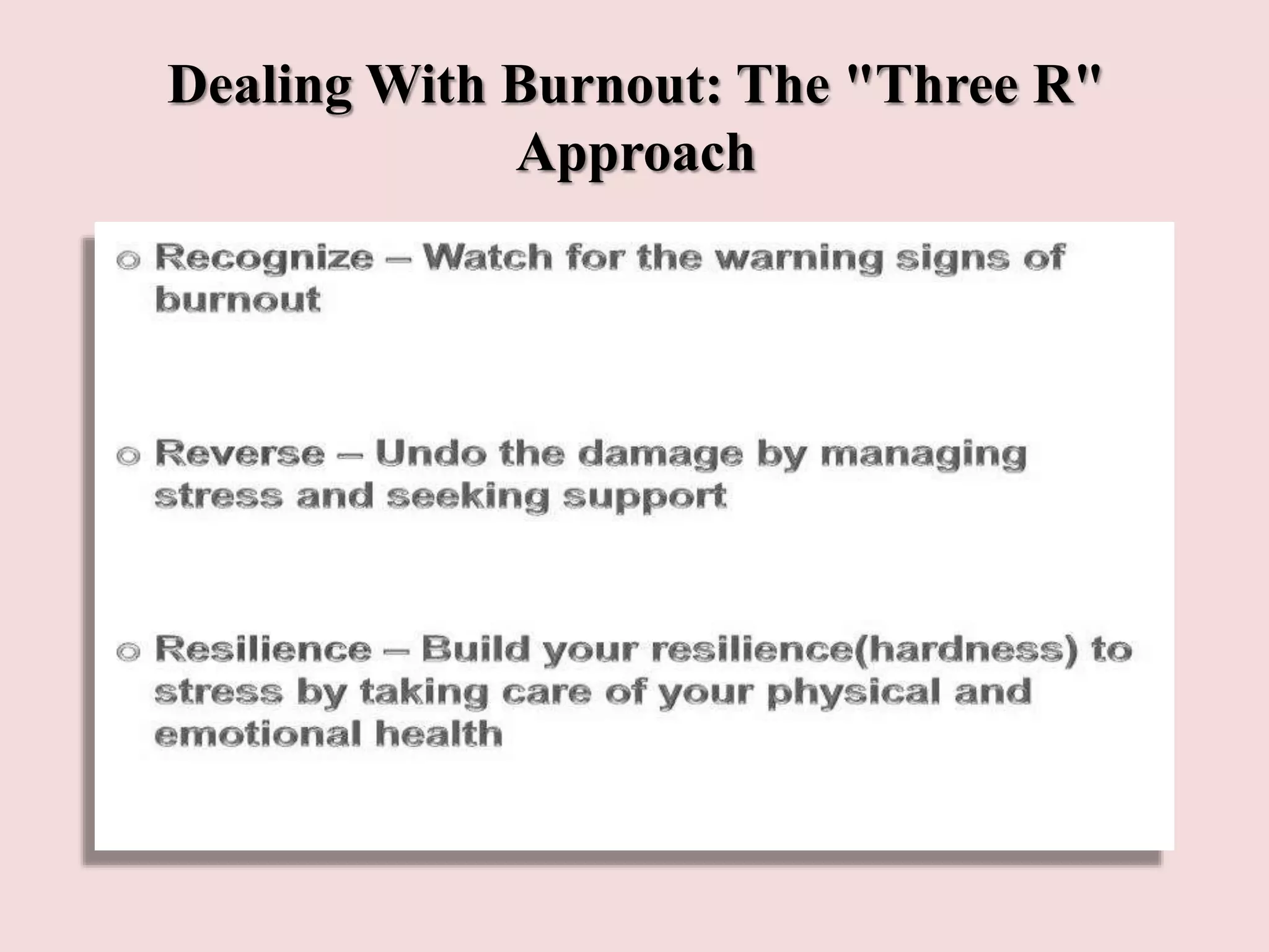 Dealing With Burnout: The "Three R"
Approach
 