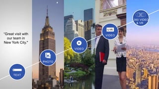 360 VIDEO
& VR
VIDEO
VIDEO
PHOTO
“Great visit with
our team in
New York City."
TEXTTEXT
 