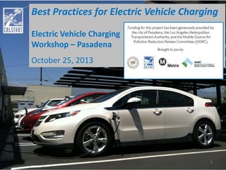 Best Practices for Electric Vehicle Charging
Electric Vehicle Charging
Workshop – Pasadena

October 25, 2013

1

 