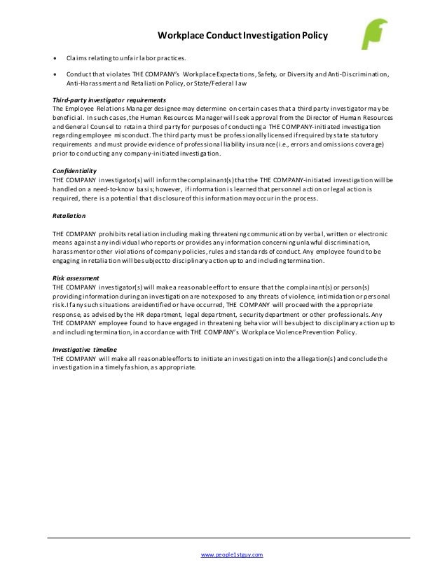 pics Sample Response To Employee Allegations workplace conduct investigation policy