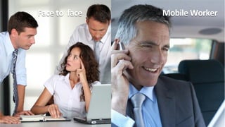 Mobile	
  working	
  vs	
  presence	
  
Mobile	
  Worker	
  Face	
  to	
  	
  face	
  
 