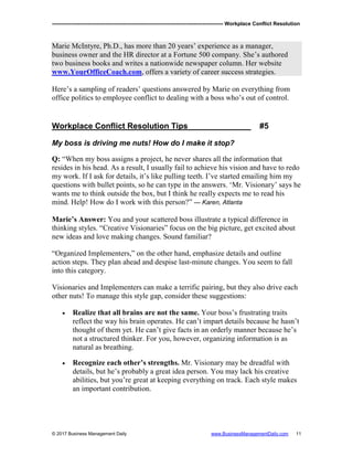 Workplace Resolution Questions Workplace conflict Resolution | PDF