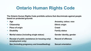 Ontario Human Rights Code Guide Workplace diversity | PPTX