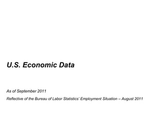U.S. Economic Data As of September 2011 Reflective of the Bureau of Labor Statistics’ Employment Situation – August 2011 