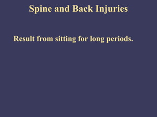 Spine and Back Injuries


Result from sitting for long periods.
 