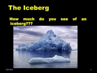 The Iceberg
How much do you see of an
iceberg???
10/7/2019 3
 