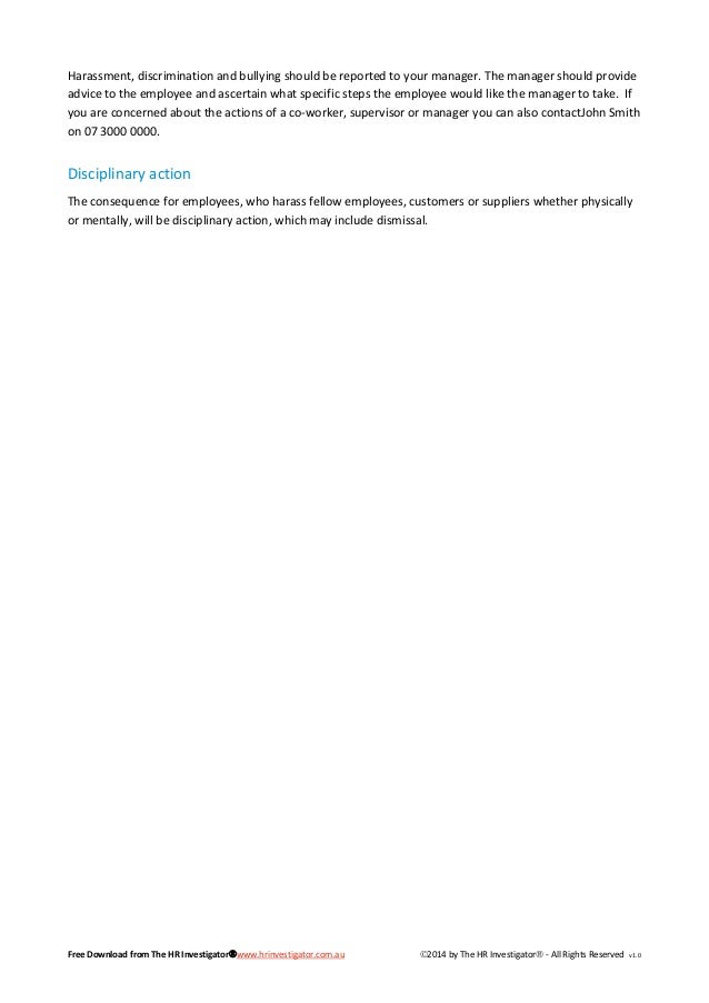 workplace harassment discrimination bullying policy sample