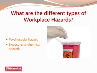 What are the components or
elements of a Workplace Hazard?
 Establishing the context
 Commitment and policy
 Planning a...