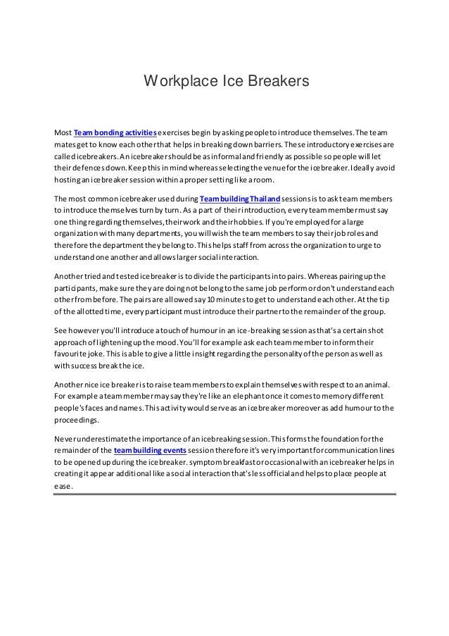 Workplace ice breakers