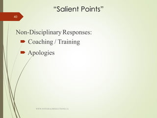 “Salient Points”
Non-DisciplinaryResponses:
 Coaching / Training
 Apologies
40
WWW.INTEGRALHRSOLUTIONS.CA
 