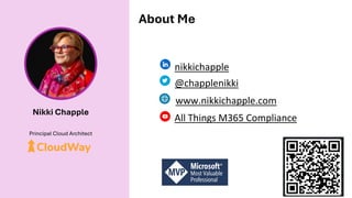 About Me
Nikki Chapple
Principal Cloud Architect
nikkichapple
@chapplenikki
www.nikkichapple.com
All Things M365 Compliance
 