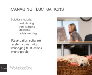 MANAGING FLUCTUATIONS Solutions include: desk sharing  work-at-home programs mobile working Reservation software systems can make managing fluctuations manageable 