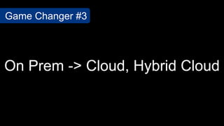 On Prem -> Cloud, Hybrid Cloud
Game Changer #3
 