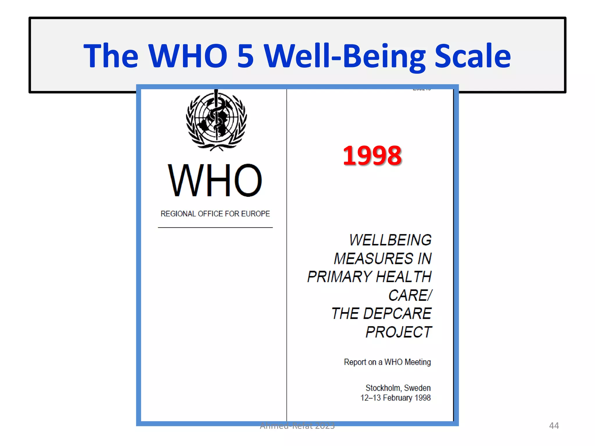 The WHO 5 Well-Being Scale
1998
Ahmed-Refat 2023 44
 